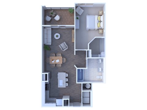 Floor plan for 1 bed, 1 bath, 789 sqft
